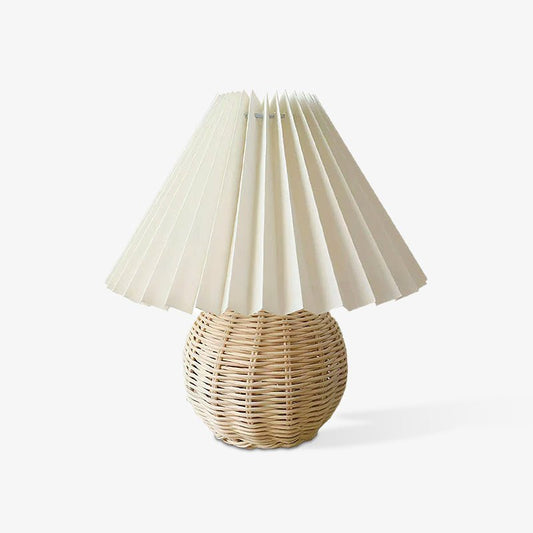 Rattan Pleated Table lamp Dia 9.4″ x H 11″ / Dia 24cm x H 28cm / White & Nature rattan / USB Plug 灯具