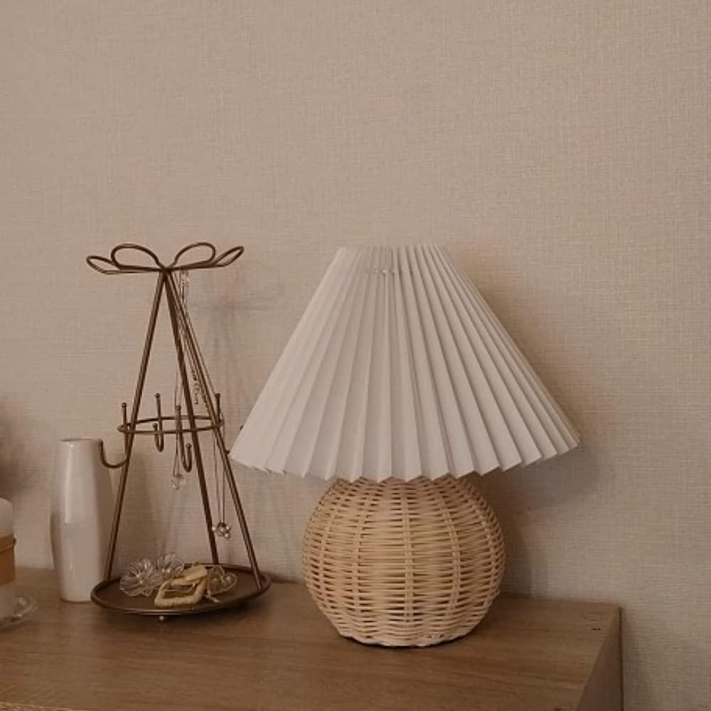 Rattan Pleated Table lamp Dia 9.4″ x H 11″ / Dia 24cm x H 28cm / White & Nature rattan / USB Plug 灯具