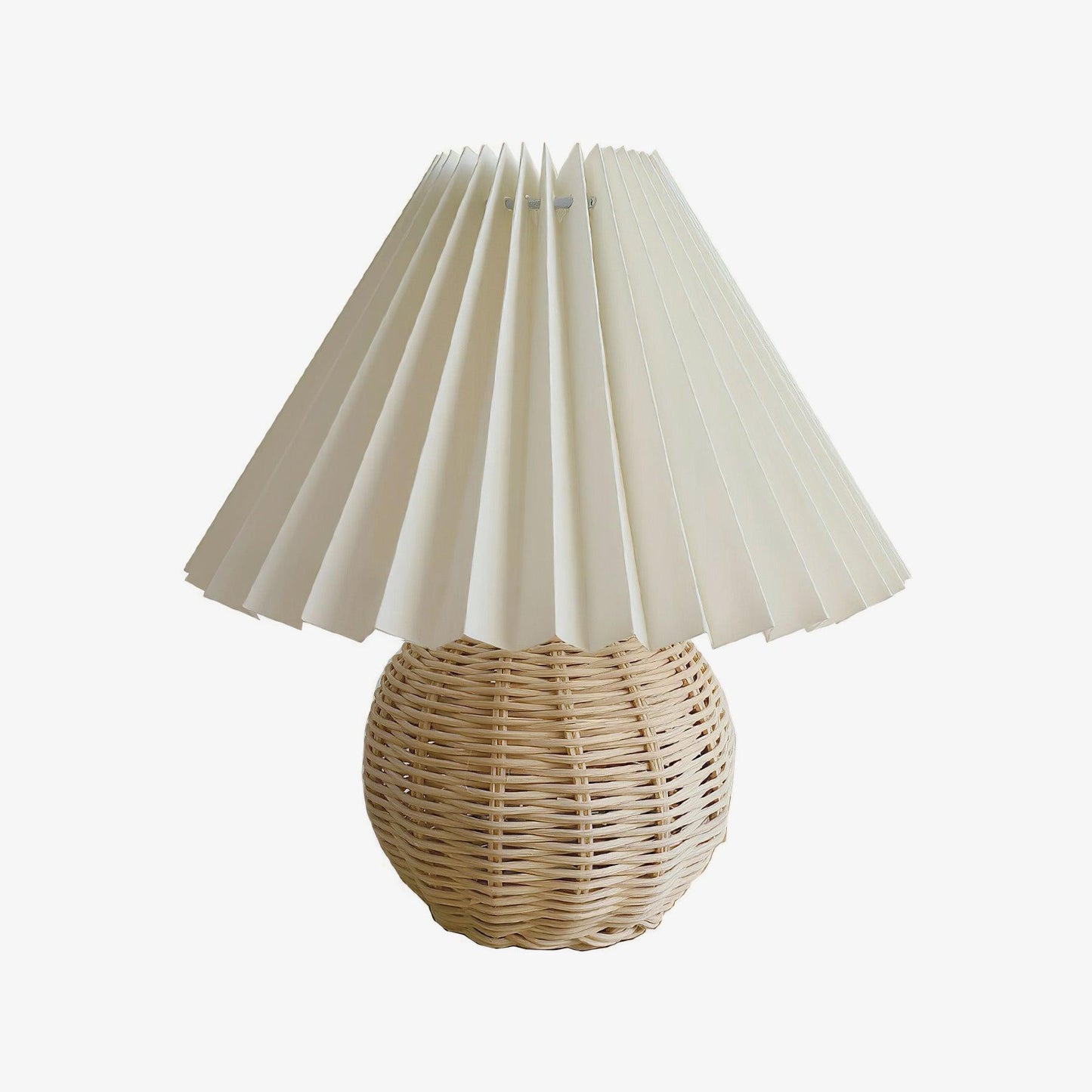 Rattan Pleated Table lamp Dia 9.4″ x H 11″ / Dia 24cm x H 28cm / White & Nature rattan / USB Plug 灯具