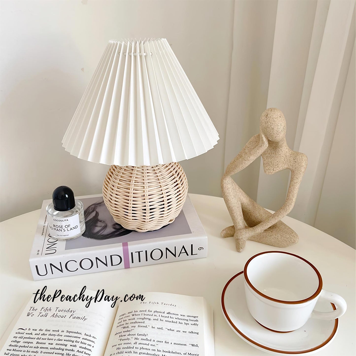 Rattan Pleated Table lamp Dia 9.4″ x H 11″ / Dia 24cm x H 28cm / White & Nature rattan / USB Plug 灯具