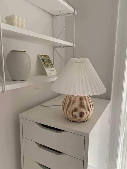 Rattan Pleated Table lamp Dia 9.4″ x H 11″ / Dia 24cm x H 28cm / White & Nature rattan / USB Plug 灯具