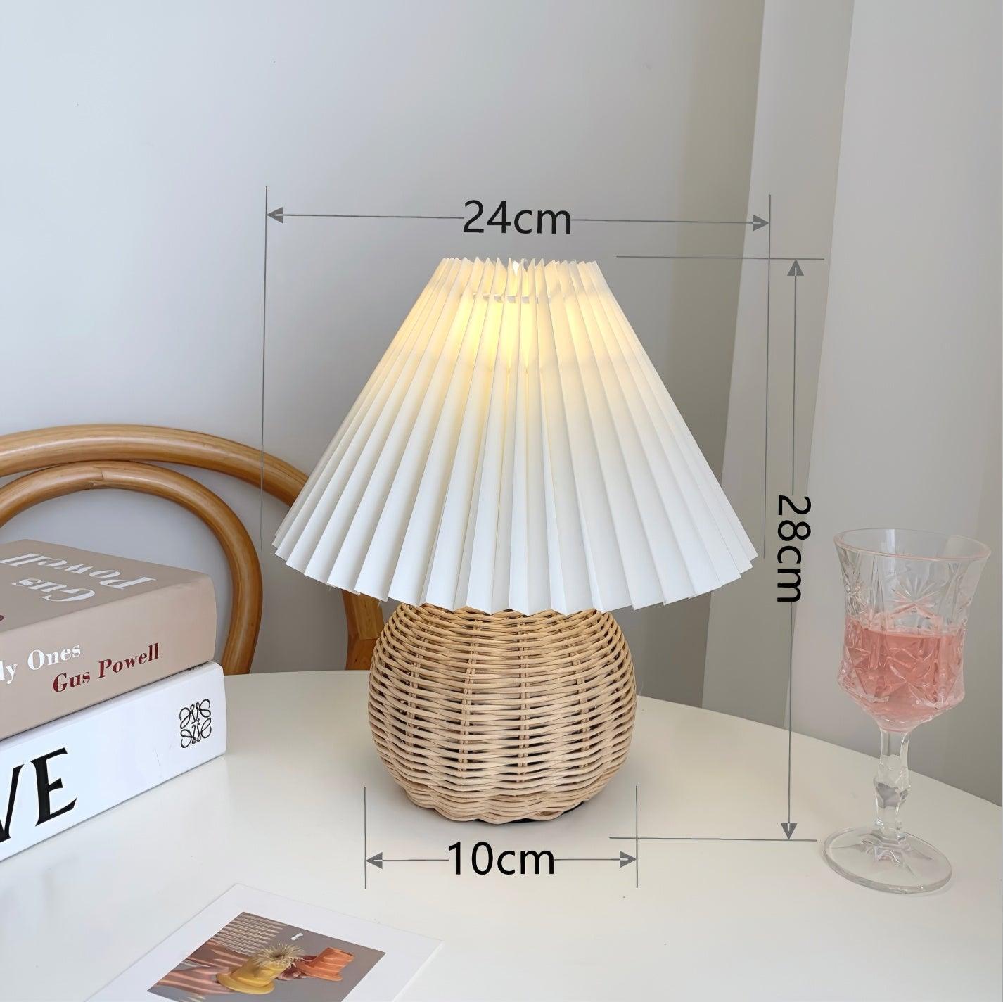 Rattan Pleated Table lamp Dia 9.4″ x H 11″ / Dia 24cm x H 28cm / White & Nature rattan / USB Plug 灯具