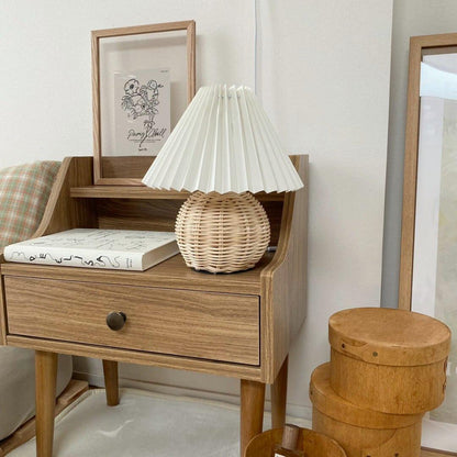 Rattan Pleated Table lamp Dia 9.4″ x H 11″ / Dia 24cm x H 28cm / White & Nature rattan / USB Plug 灯具