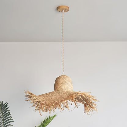 Rattan Straw Hat Pendant Light Dia 20.5″ x H 14.2″ / Dia 52cm x H 36cm / Natural rattan Pendant light