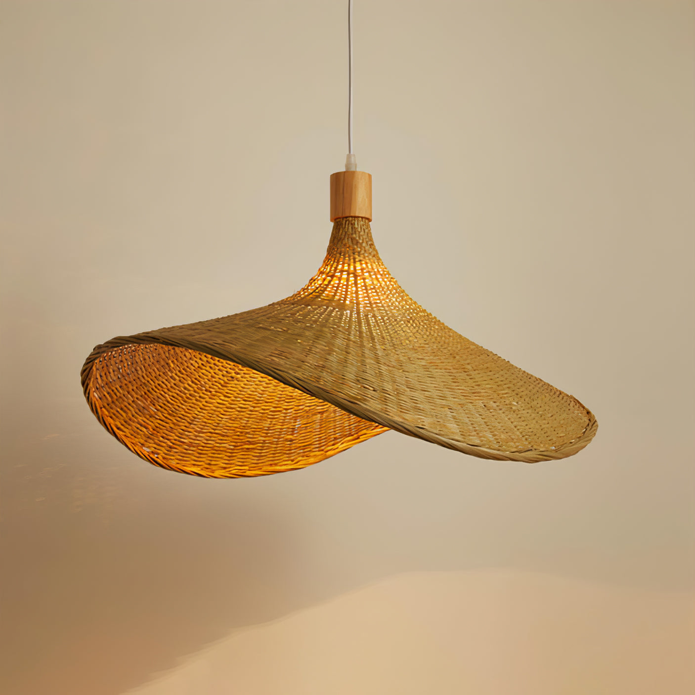Rattan Weave Hat Pendant Light Dia 19.6″ x H 11.8″ / Natural rattan pendant Lamp