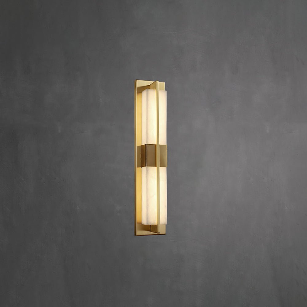 Rectangular Alabaster Brass Wall Sconce ? 4.7″ x H 23.6″ / Dia 12cm x H 60cm / Brass & Warm Light / Single Wall lamp