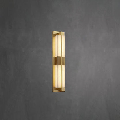 Rectangular Alabaster Brass Wall Sconce ? 4.7″ x H 23.6″ / Dia 12cm x H 60cm / Brass & Warm Light / Single Wall lamp