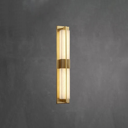 Rectangular Alabaster Brass Wall Sconce ? 4.7″ x H 31.5″ / Dia 12cm x H 80cm / Brass & Warm Light / Single Wall lamp