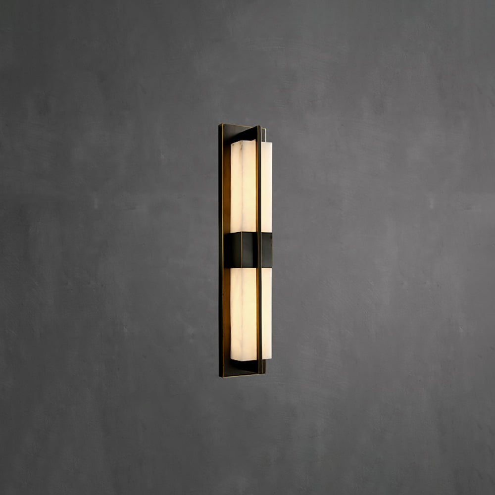 Rectangular Alabaster Brass Wall Sconce ? 4.7″ x H 23.6″ / Dia 12cm x H 60cm / Black & Warm Light / Single Wall lamp