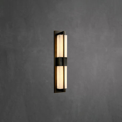 Rectangular Alabaster Brass Wall Sconce ? 4.7″ x H 23.6″ / Dia 12cm x H 60cm / Black & Warm Light / Single Wall lamp