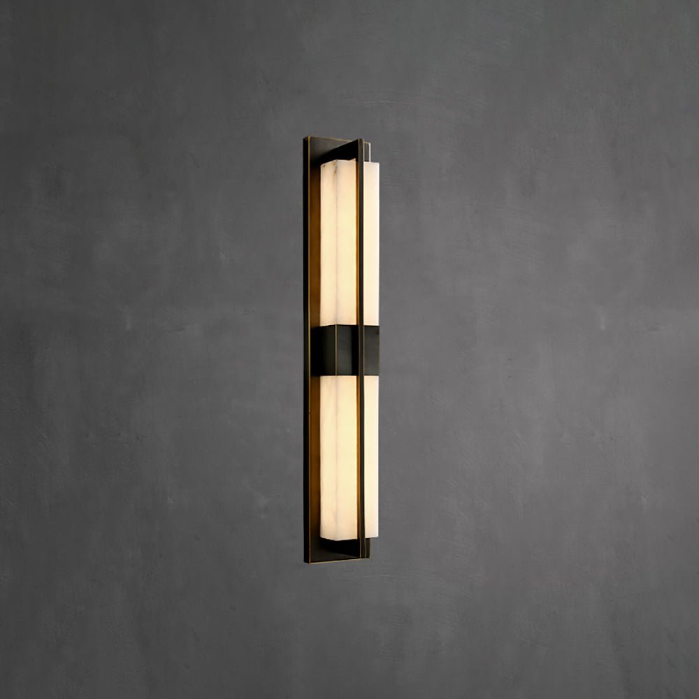 Rectangular Alabaster Brass Wall Sconce ? 4.7″ x H 31.5″ / Dia 12cm x H 80cm / Black & Warm Light / Single Wall lamp