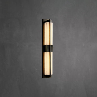 Rectangular Alabaster Brass Wall Sconce ? 4.7″ x H 31.5″ / Dia 12cm x H 80cm / Black & Warm Light / Single Wall lamp