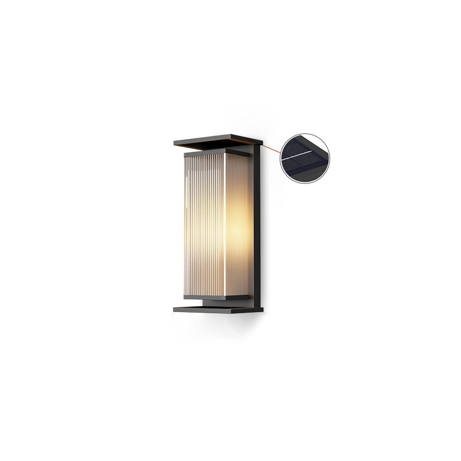 Rectangular Box Solar Outdoor Wall Lamp L 6.3″ x W 4.7″ x H 13.8″ / L 16cm x W 12cm x H 35cm / Black / Warm Light