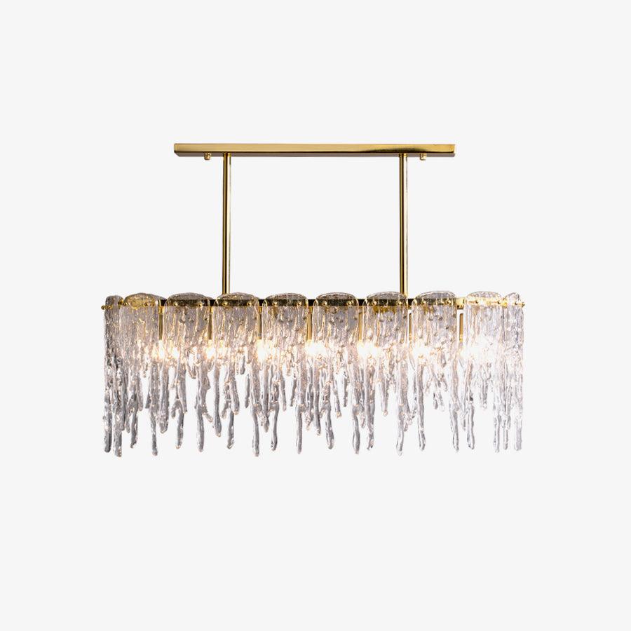 Rectangular Icicle Glass Chandelier L 34.2″ x W 13.4 x H 26.4″ / L 87cm x W 34cm x H 67cm / Brass + Clear Chandelier