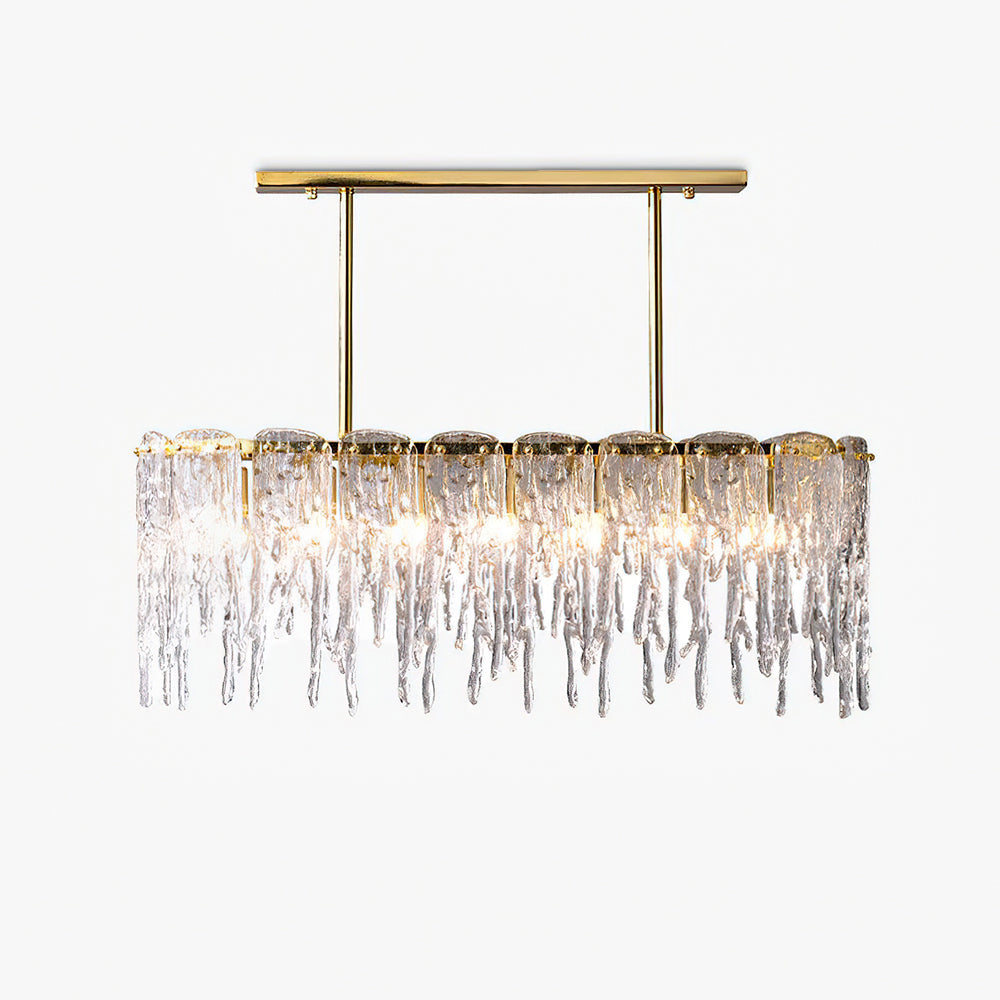 Rectangular Icicle Glass Chandelier L 34.2″ x W 13.4 x H 26.4″ / L 87cm x W 34cm x H 67cm / Brass + Clear Chandelier