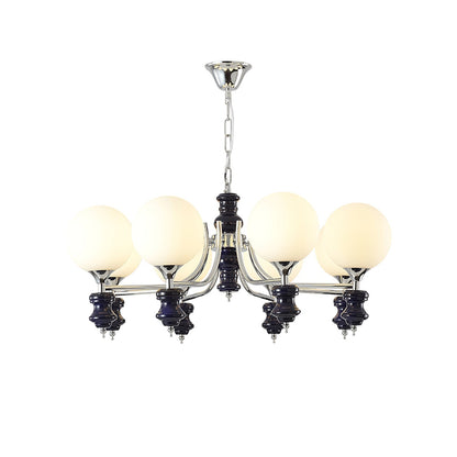 Regal Orb Chandelier 8 Heads ? 29.5″ x H 15″ / Dia 75cm x H 38cm / Blue & Chrome Chandelier