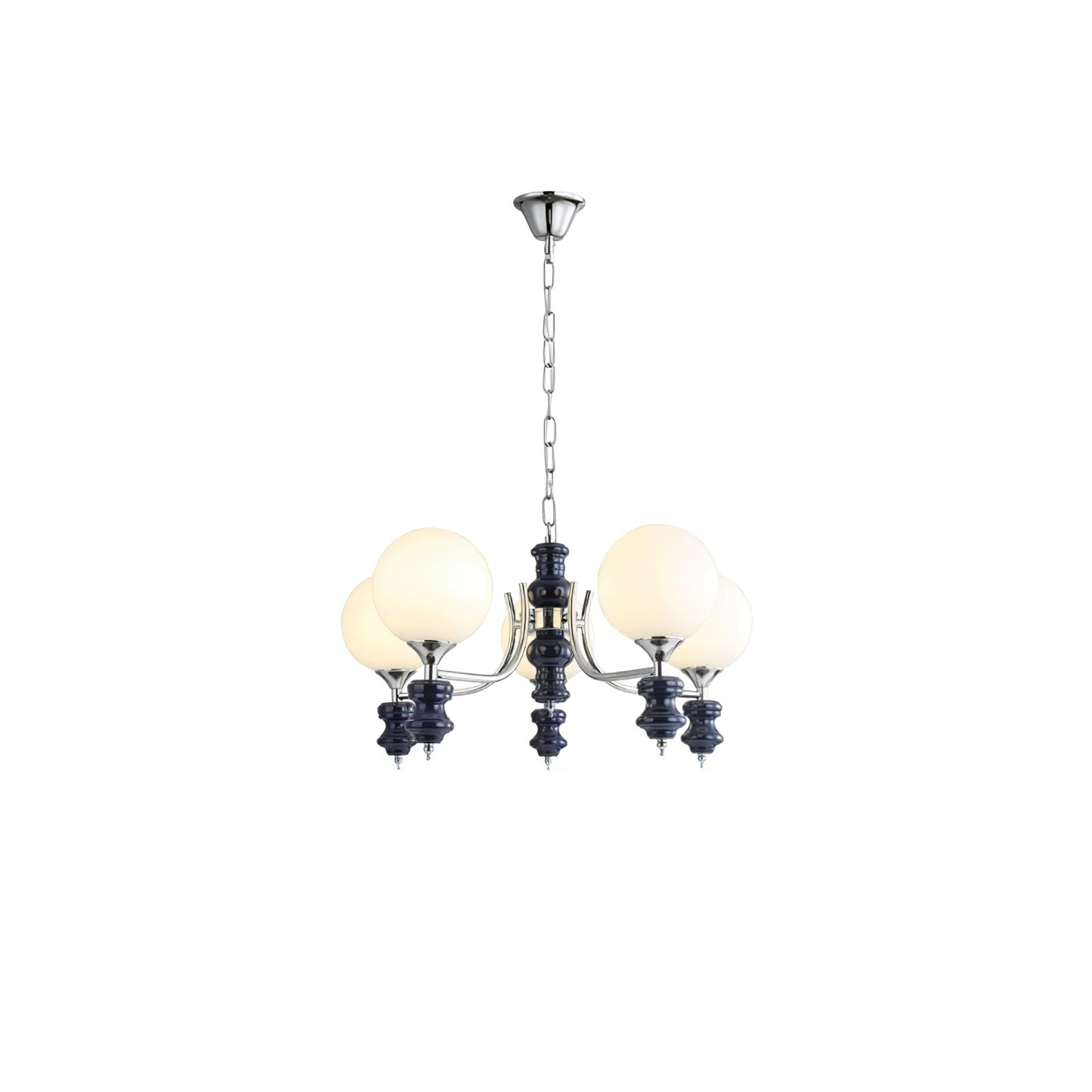Regal Orb Chandelier 5 Heads ? 21.7″ x H 15″ / Dia 55cm x H 38cm / Blue & Chrome Chandelier