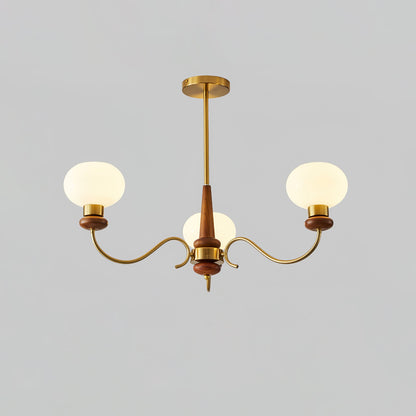 Regency Globe Chandelier 3 heads Dia 36.2″ x H 23.6″ / Walnut Color & Gold Chandelier