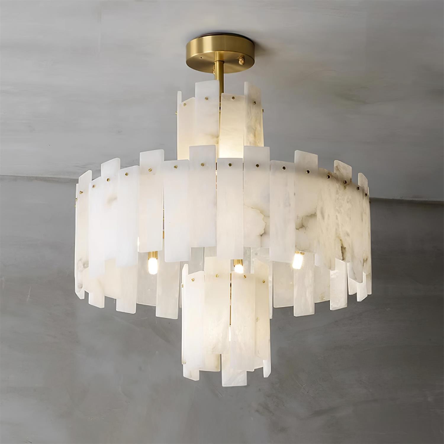 Regina Alabaster Chandelier Dia 23.6″ x H 26.7″ / Dia 60cm x H 68cm / Brass & White Alabaster Chandelier