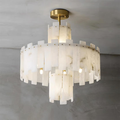 Regina Alabaster Chandelier Dia 23.6″ x H 26.7″ / Dia 60cm x H 68cm / Brass & White Alabaster Chandelier