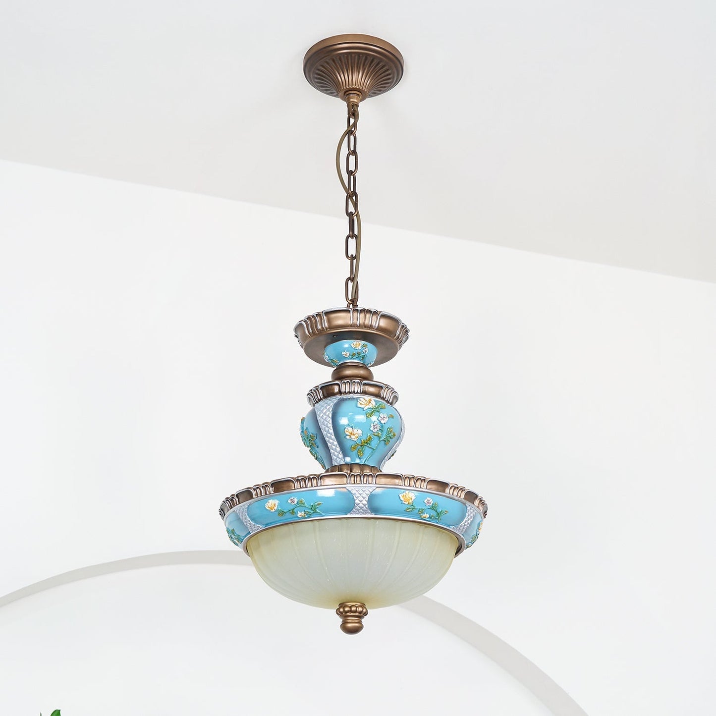 Retro Floral Resin Pendant Light Dia 15″ x H 18.3″ / Dia 38cm x H 46.5cm / Blue Pendant light