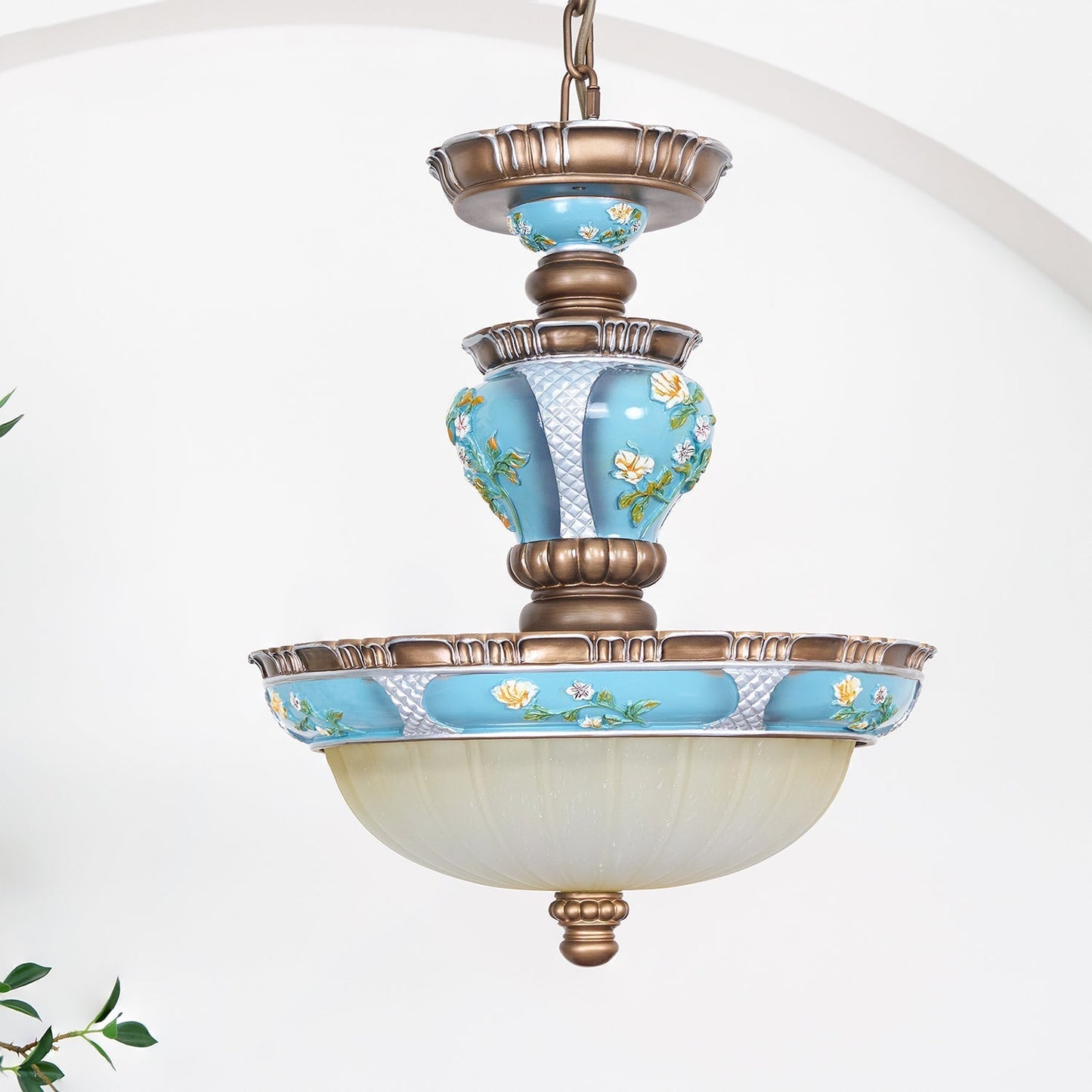 Retro Floral Resin Pendant Light Dia 15″ x H 18.3″ / Dia 38cm x H 46.5cm / Blue Pendant light