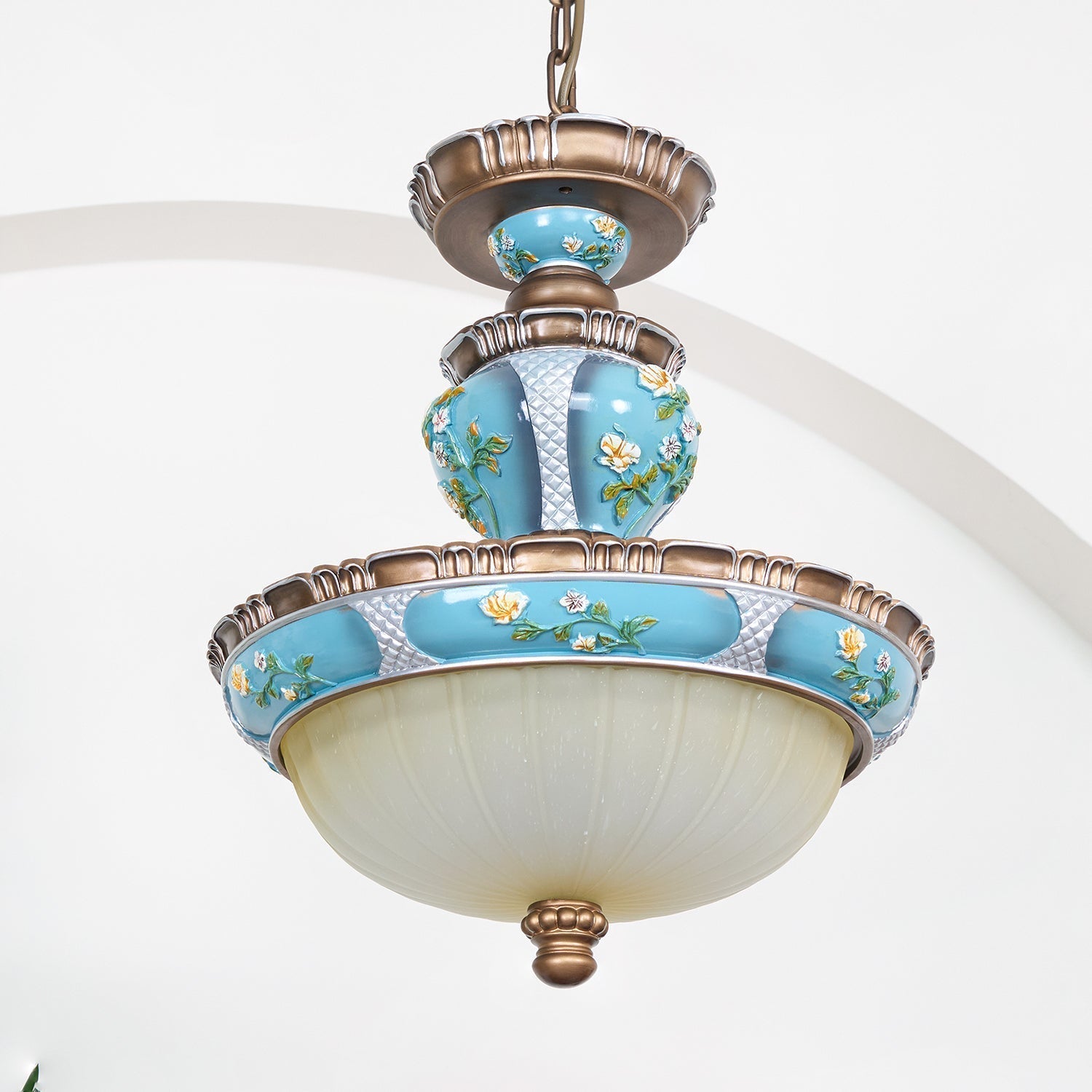 Retro Floral Resin Pendant Light Dia 15″ x H 18.3″ / Dia 38cm x H 46.5cm / Blue Pendant light