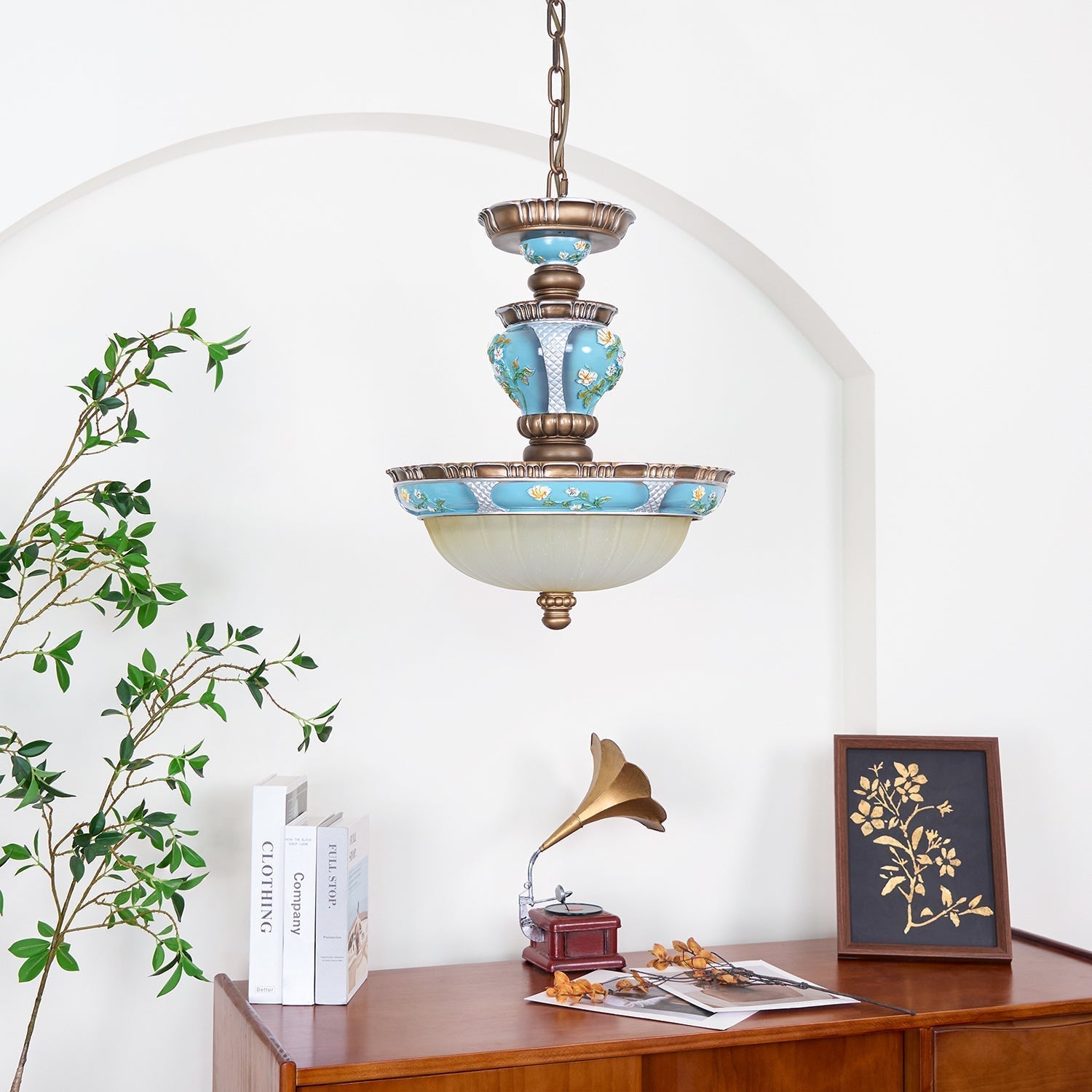 Retro Floral Resin Pendant Light Dia 15″ x H 18.3″ / Dia 38cm x H 46.5cm / Blue Pendant light