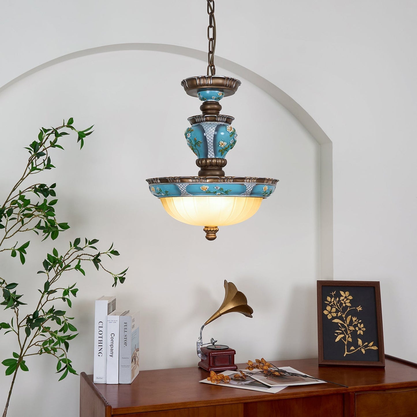 Retro Floral Resin Pendant Light Dia 15″ x H 18.3″ / Dia 38cm x H 46.5cm / Blue Pendant light