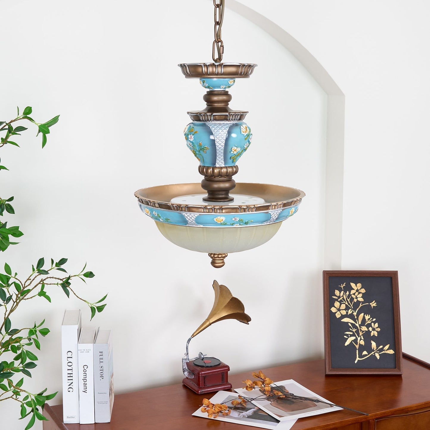 Retro Floral Resin Pendant Light Dia 15″ x H 18.3″ / Dia 38cm x H 46.5cm / Blue Pendant light