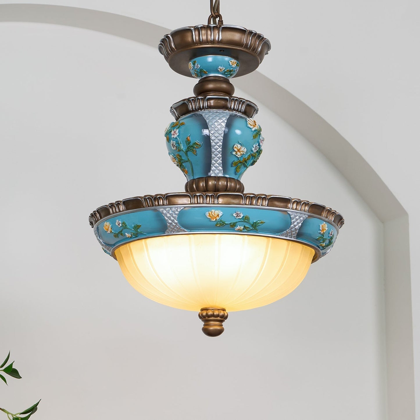 Retro Floral Resin Pendant Light Dia 15″ x H 18.3″ / Dia 38cm x H 46.5cm / Blue Pendant light