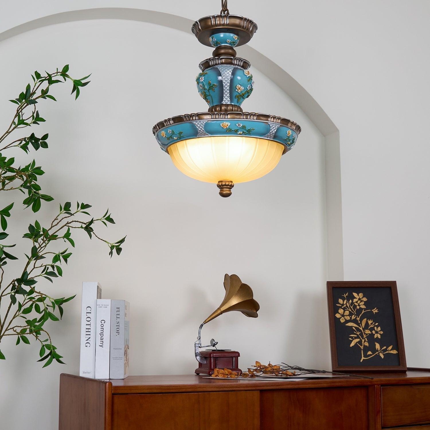 Retro Floral Resin Pendant Light Dia 15″ x H 18.3″ / Dia 38cm x H 46.5cm / Blue Pendant light