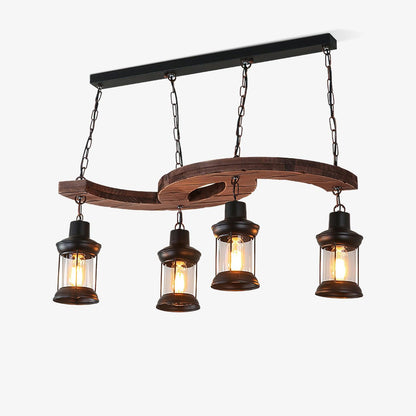 Retro Boat Wood Chandelier L 30.3″ x H 25.6″ / L 77cm x H 65cm / Black & Walnut color Chandelier