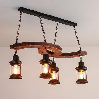 Retro Boat Wood Chandelier L 30.3″ x H 25.6″ / L 77cm x H 65cm / Black & Walnut color Chandelier