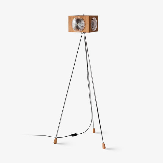 Retro Camera Focus Floor Lamp L 23.2″ x W 23.2″ x H 52″ / L 59cm x W 59cm x H 132cm (Cherry Wood Lamp Base) / Cherry