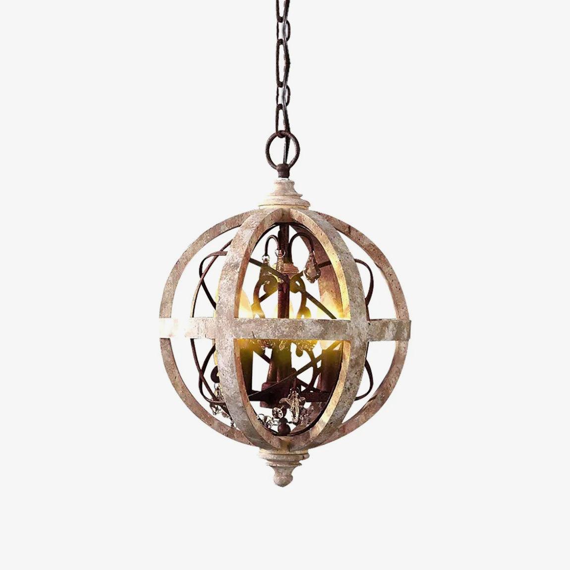 Retro Globe Weathered Chandelier Φ 11.8″ x H 17.7″ / Dia 30cm x H 45cm / Weathered wood Chandelier