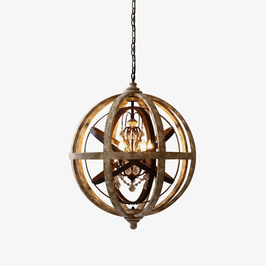 Retro Globe Weathered Chandelier Φ 21.7″ x H 25.2″ / Dia 55cm x H 64cm / Weathered wood Chandelier