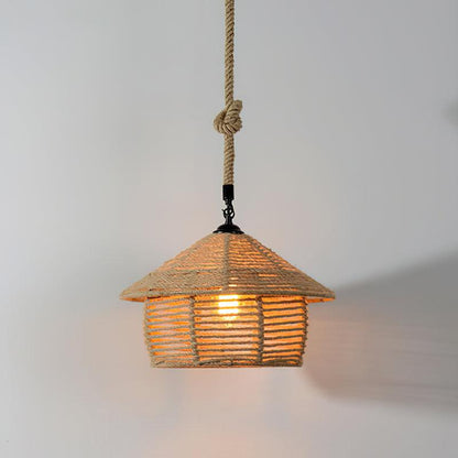 Retro Hemp Rope Exquisite Pendant Light Model D Dia 13.8″ x H 8.3″ / Dia 35cm x H 21cm / Natural rattan Pendant light