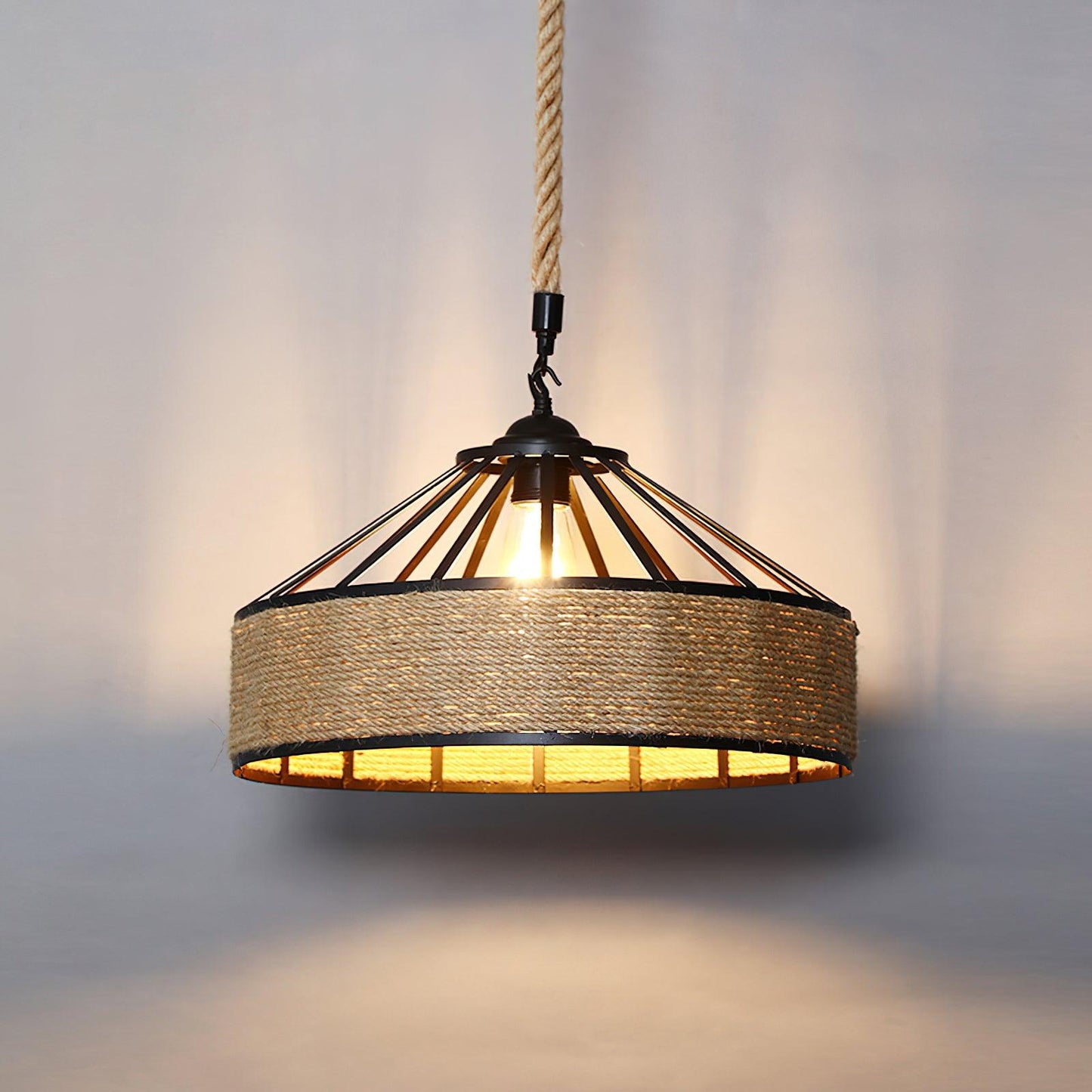 Retro Hemp Rope Exquisite Pendant Light Model R Dia 15.7″ x H 9.8″ / Dia 40cm x H 25cm / Natural rattan Pendant light
