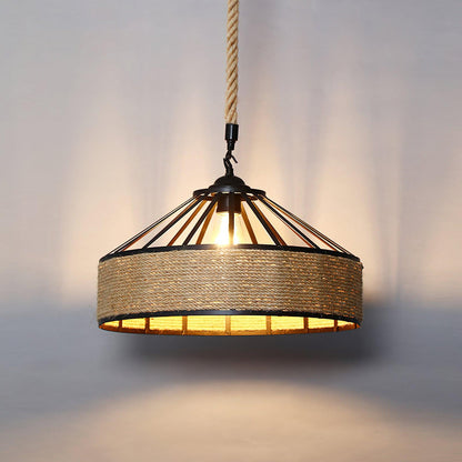 Retro Hemp Rope Exquisite Pendant Light Model R Dia 15.7″ x H 9.8″ / Dia 40cm x H 25cm / Natural rattan Pendant light