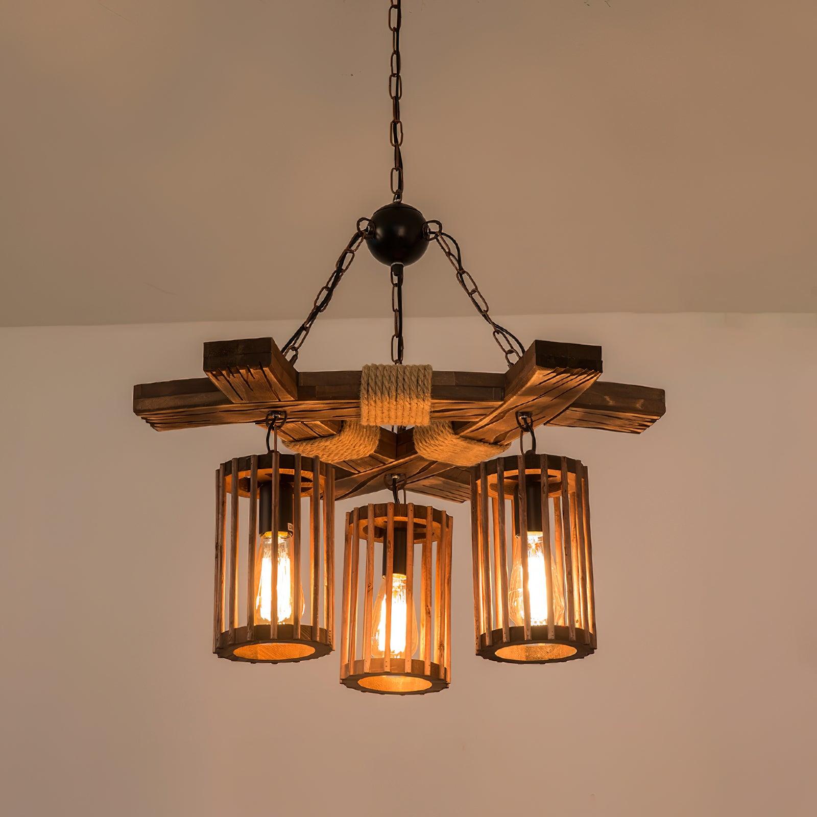 Retro Solid Wood Chandelier 3Heads L 19.7″ x H 19.7″ / L 50cm x H 50cm / Walnut color Chandelier
