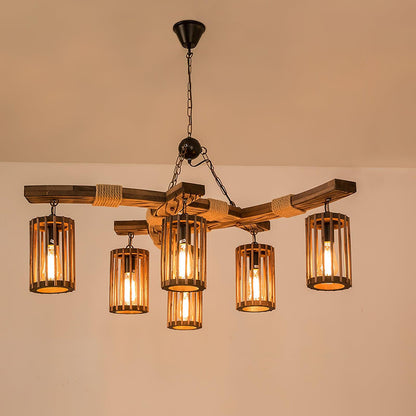 Retro Solid Wood Chandelier 6Heads L 39.4″ x H 19.7″ / L 100cm x H 50cm / Walnut color Chandelier
