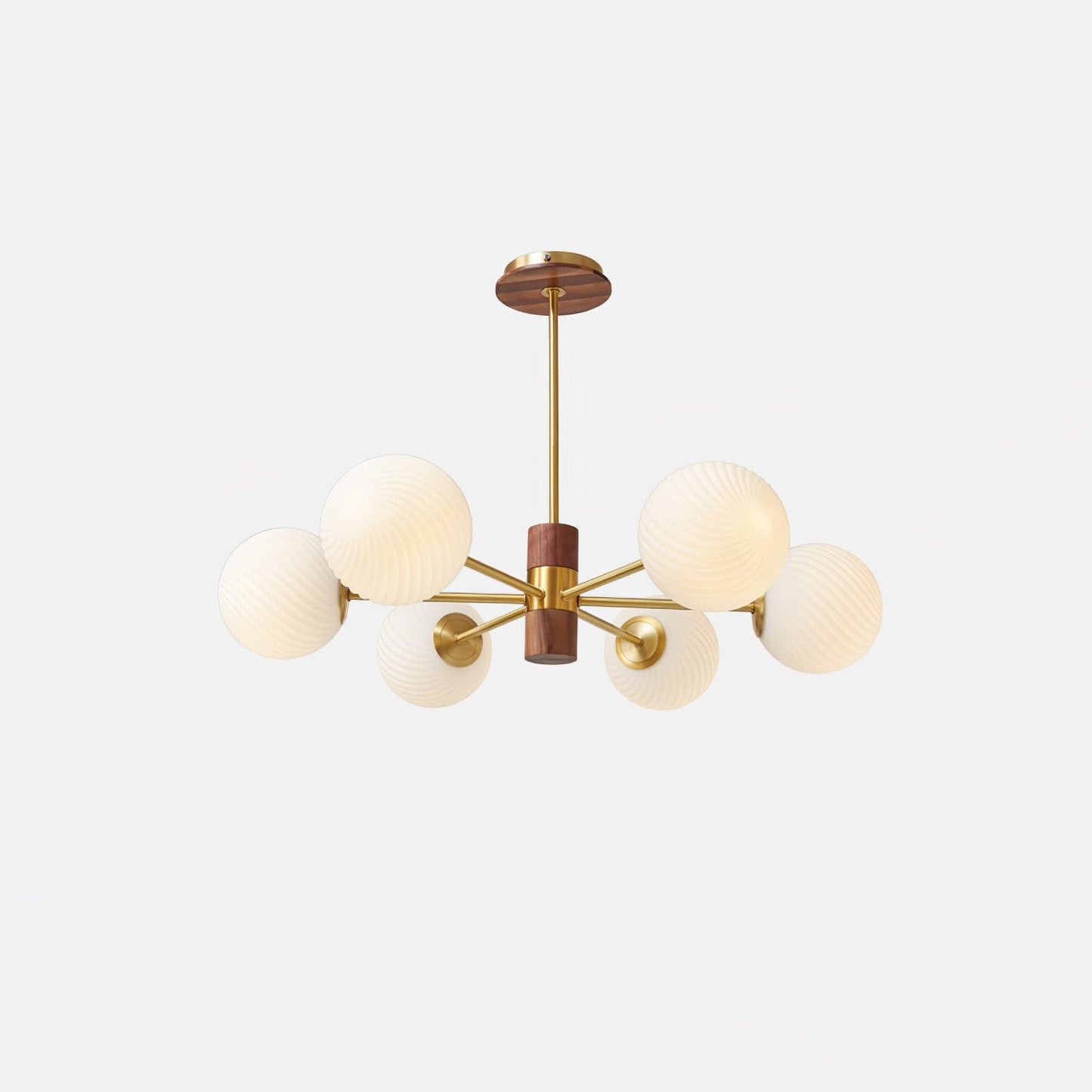 Ribbed Babble Glass Chandelier 6 Heads ? 29.5″ x H 14.2″ / Dia 75cm x H 36cm / Brass & Walnut & White Chandelier