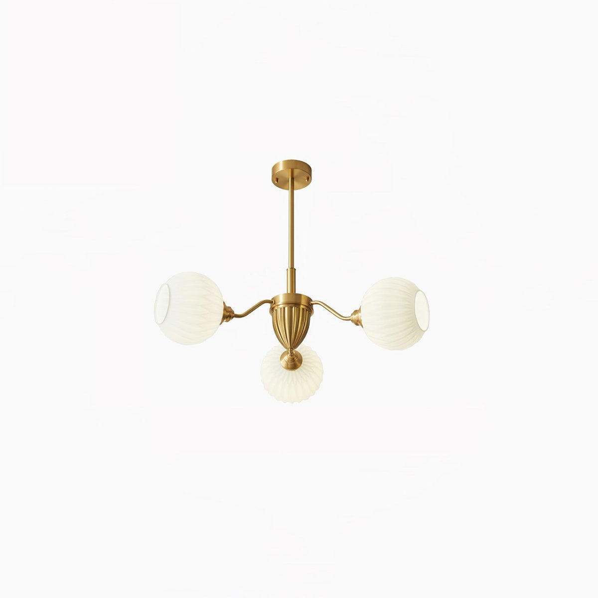 Ribbed Glass Ball Chandelier 3 Heads Dia 31.5″ x H 9.8″ / Dia 80cm x H 25cm / Brass & White Chandelier