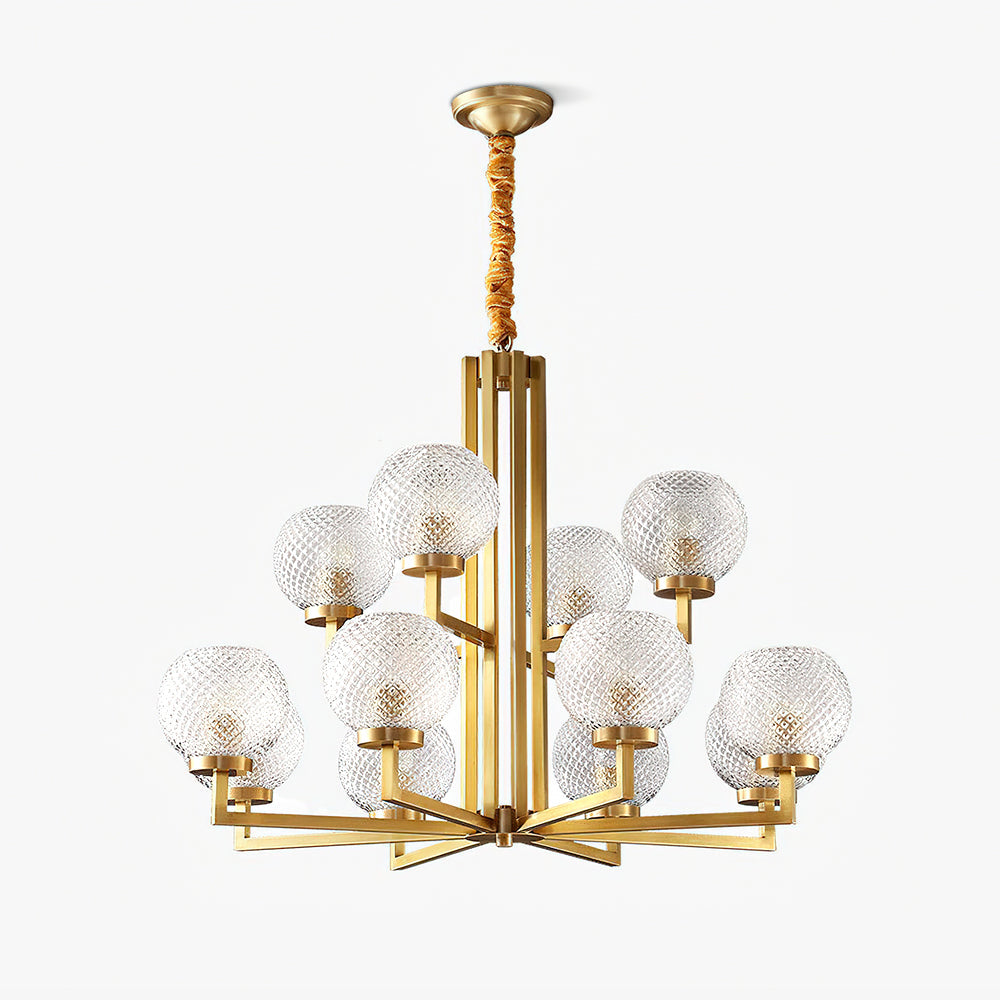 Ribbed Glass Brass Chandelier Chandelier