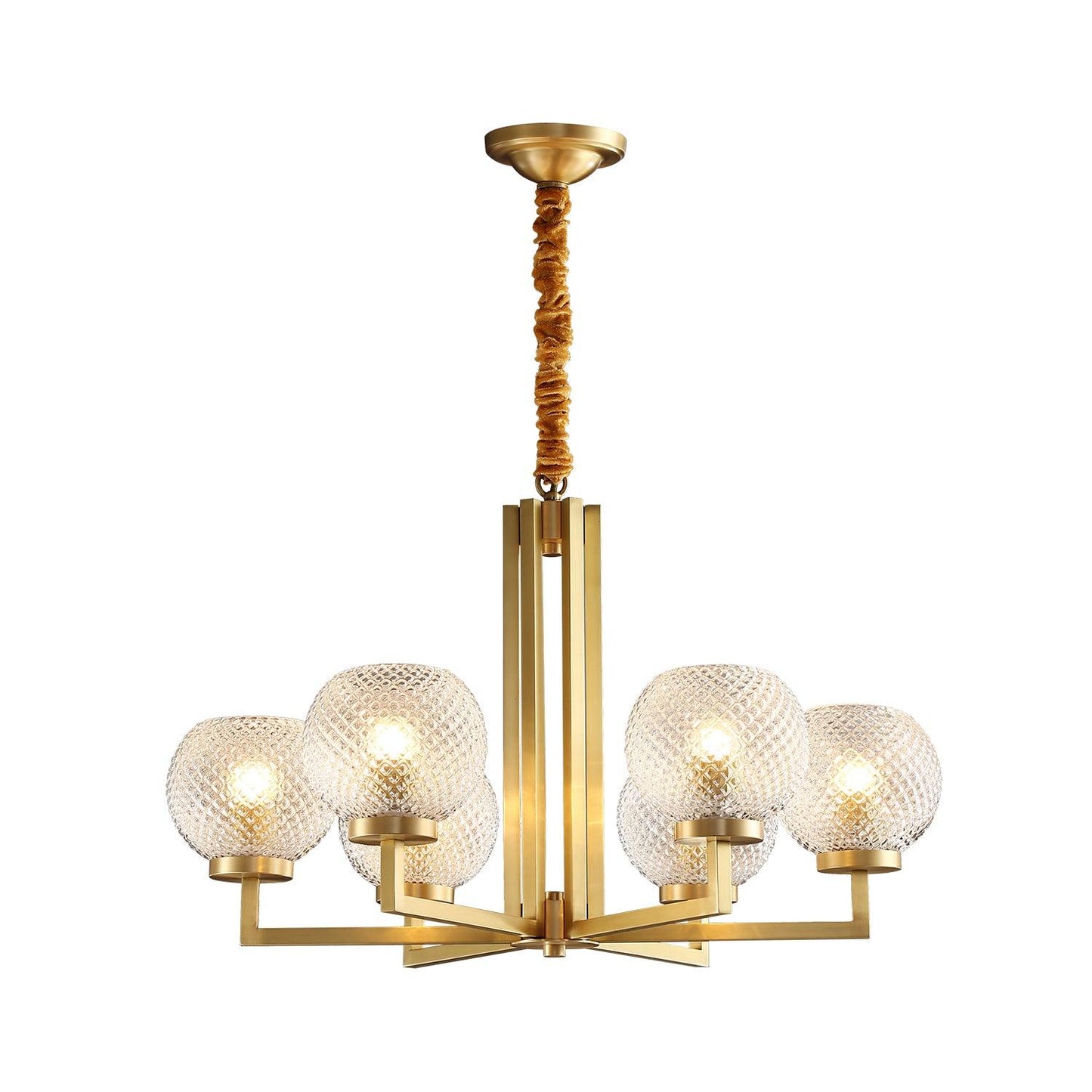 Ribbed Glass Brass Chandelier 6 heads Φ 27.6″ x H 18.1″ / Dia 70cm x H 46cm / Brass + Opaque glass Chandelier