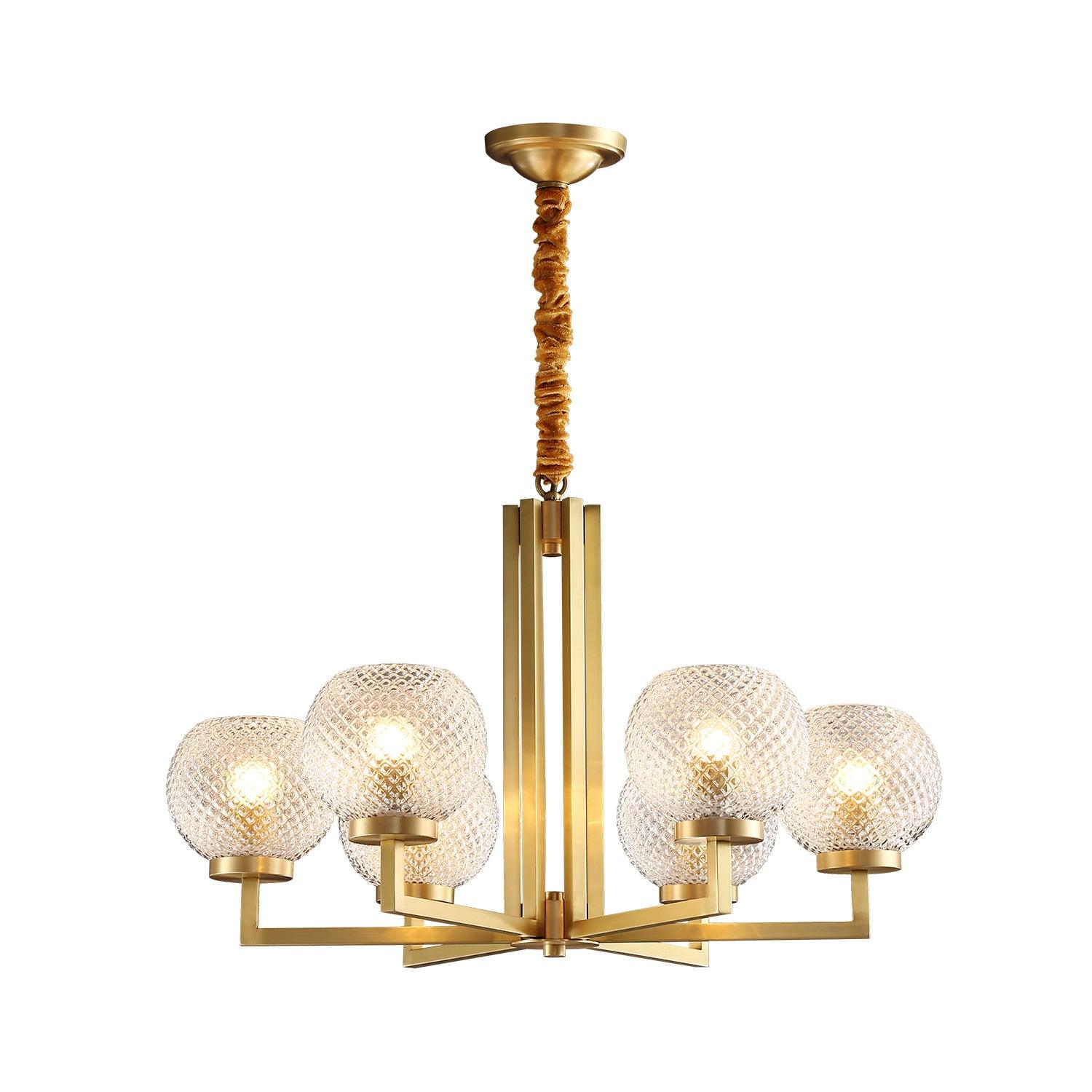 Ribbed Glass Brass Chandelier 6 heads Φ 27.6″ x H 18.1″ / Dia 70cm x H 46cm / Brass + Opaque glass Chandelier