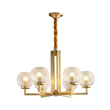 Ribbed Glass Brass Chandelier 6 heads Φ 27.6″ x H 18.1″ / Dia 70cm x H 46cm / Brass + Opaque glass Chandelier