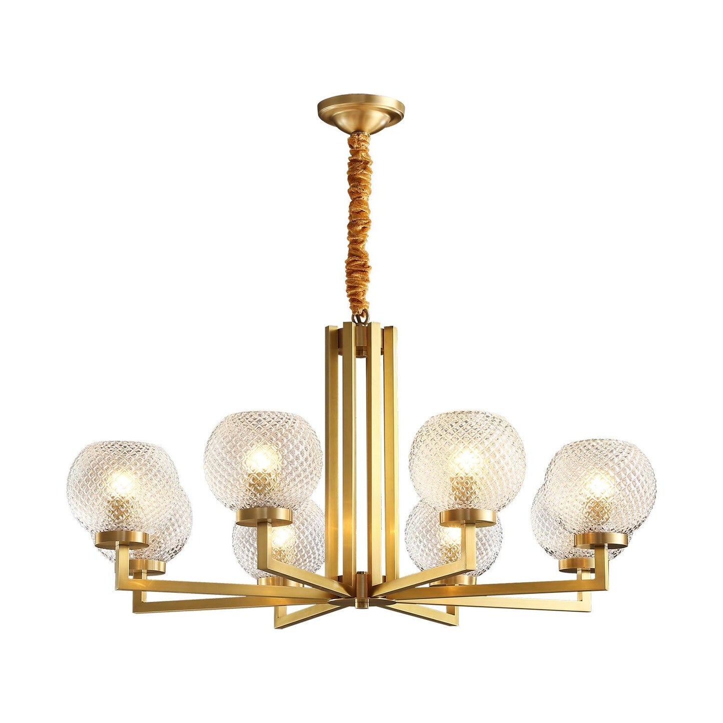 Ribbed Glass Brass Chandelier 8 heads Φ 34.3″ x H 18.1″ / Dia 87cm x H 46cm / Brass + Opaque glass Chandelier