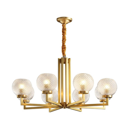 Ribbed Glass Brass Chandelier 8 heads Φ 34.3″ x H 18.1″ / Dia 87cm x H 46cm / Brass + Opaque glass Chandelier